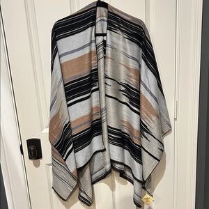 100% Cashmere Striped Wrap in Black and Tan and Silver